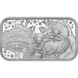 2026 Santa and Reindeer Hugs Silver 1&nbsp;oz Bar 2026, 2026 Christmas Silver, silver rounds, silver bars, bar, 999, silver coins, 1 oz silver, 999 silver, christmas silver, fine silver coins